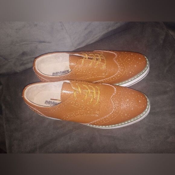 DADAWEN Brown Leather Platform Lace-Up Wingtips Oxfords Shoe Size 40 (9.5) EUC - Picture 3 of 11